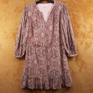 MADEWELL Fit Flare Dress Womens Small Pink Pullover Drawstring Waist Ruffle Hem